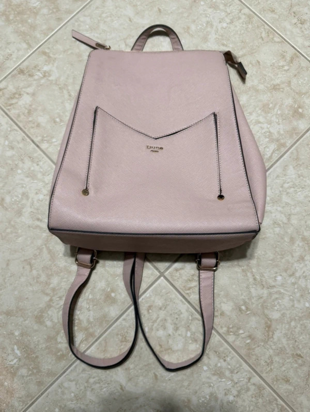 Dune London Blush Pink Saffiano Vegan Leather Envelope Pocket Backpack Purse